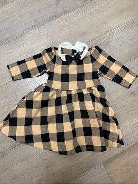 Janie and Jack Black and Tan Buffalo Plaid Dress with White Collar